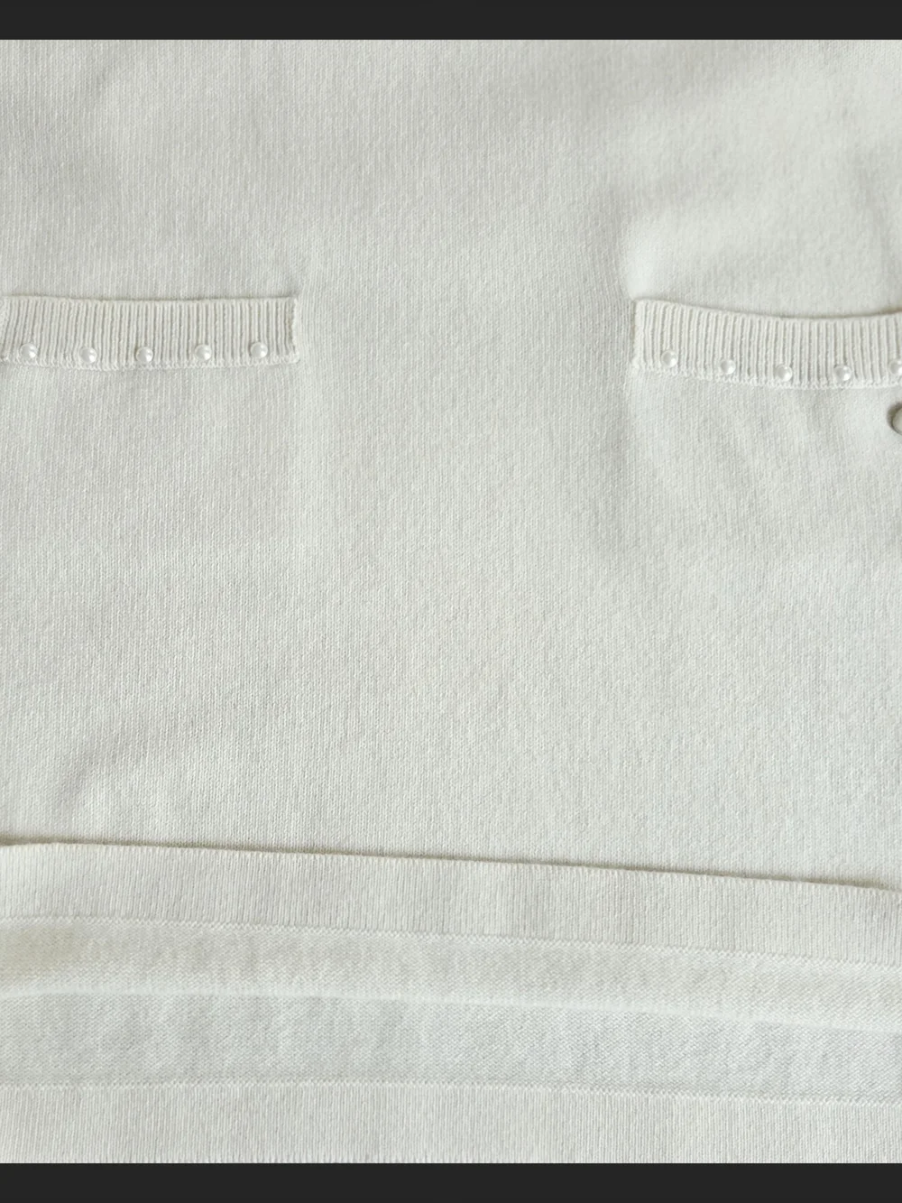 CHANEL Cream Sleeveless Cashmere Shift Dress with Pearl Accents Made In France